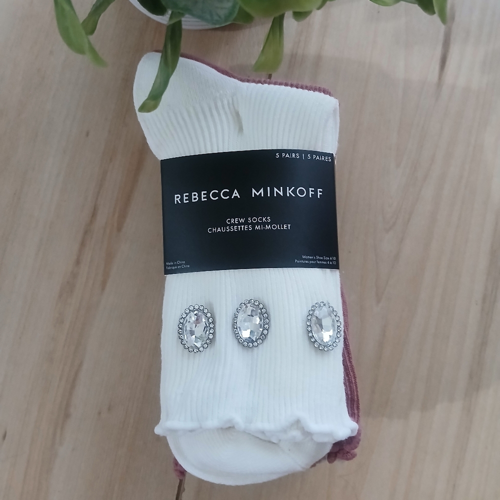 NWT Rebecca Minkoff Crew Socks! Gem Accent On One Pair! Earth Tones